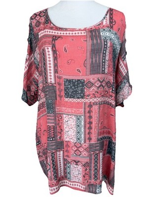 FD Fred David Women's Tunic Top 3/4 Sleeves Cold Shoulder Boho Lagenlook Sz 2X