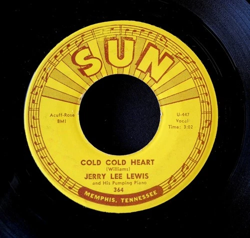 JERRY LEE LEWIS Cold Cold Heart / It Won't Happen With Me Nr MINT Sun Records 45