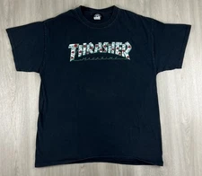 Thrasher Magazine Roses & Thorns Logo Black T Shirt Size Large Skateboarding