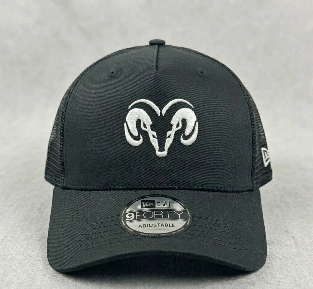 Dodge Ram Hat White Embroidered Logo Black Mesh Trucker Cap Adjustable