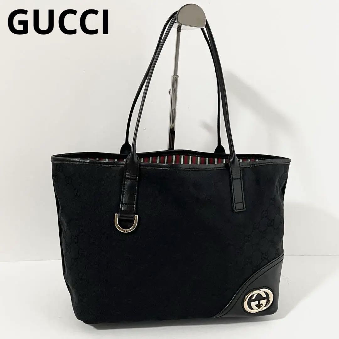 Gucci GG Canvas Leather Tote Bag in Beige