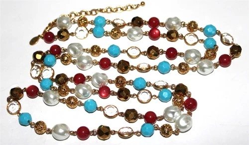 Fabulous vintage JOAN RIVERS signed 50inch glass beads Necklace Lot#187