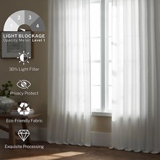Linen Curtains Light Filtering 2 Panels Set, Window Drapes Living Room Back Tab