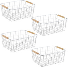 White Wire Baskets with Handles Wire Storage Organizer Baskets for Kitchen, Hous