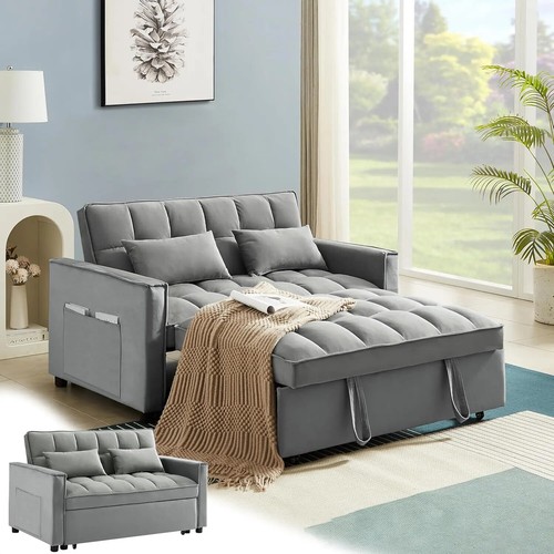 3 in 1 Pull Out Convertible Sofa Bed with USB Ports - 55" Modern Velvet - Picture 22 of 22