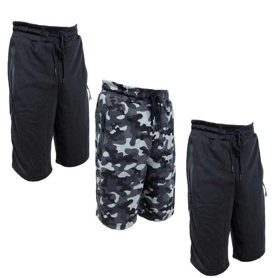 Paquete de 3 Pantalones Cortos para Sudar Hombres Suaves Informales Bolsillo con Cremallera Polar Salón Gimnasio Cortos S-3XL Foto 4 de 4