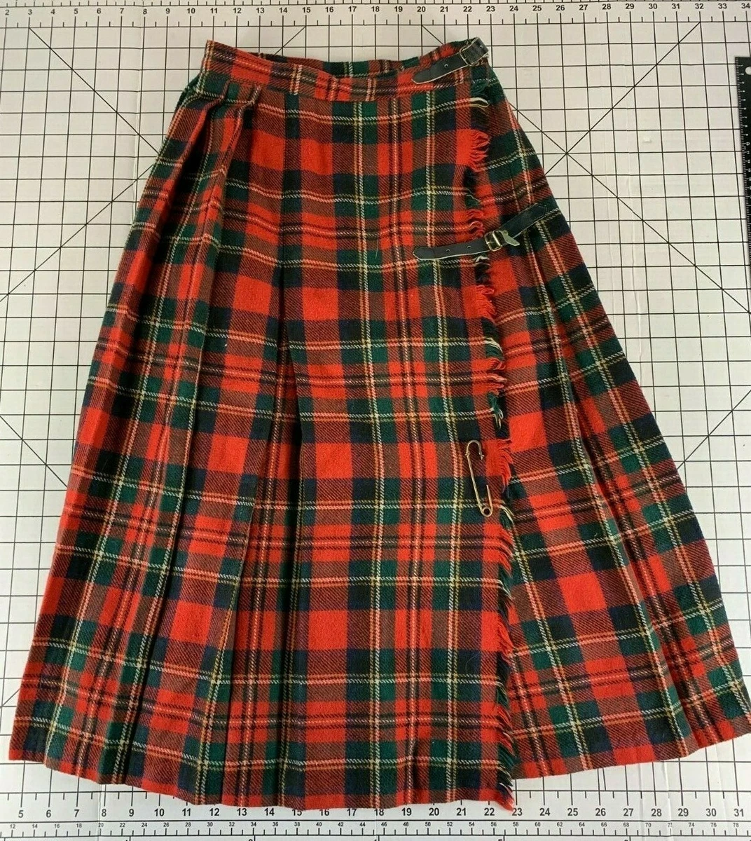 Vintage Wool Plaid Red 60s 70s Womens Skirt Pants Scottish School Girl Hippy Mod