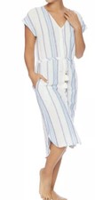 NWOT Splendid Tapestry Stripe Swimwear Cover-Up Dress Vneck Knee Blue/white M