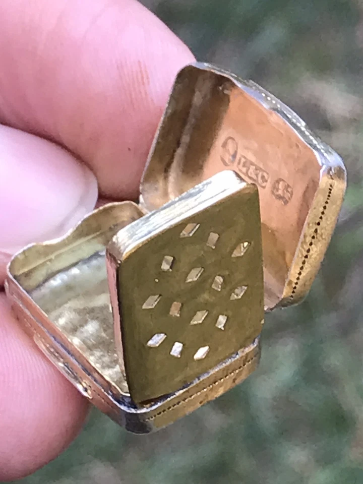 GEORGE III GRABADO PLATA VINAGRETA DORADO SELLO INTERIOR BIRMINGHAM 1814 Foto 2 de 4