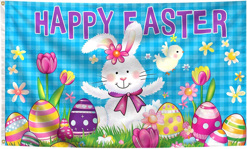 Easter Flags 28 X 40 Double Sided Spring House Flag - Bunny Pink Flowers Burlap