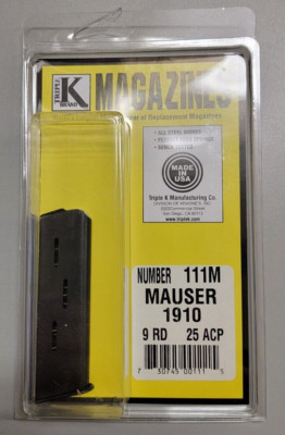 Mauser 1910 -1934 .25 ACP 9 Rd Blued Steel Triple k 111M Magazine 25 auto  NEW