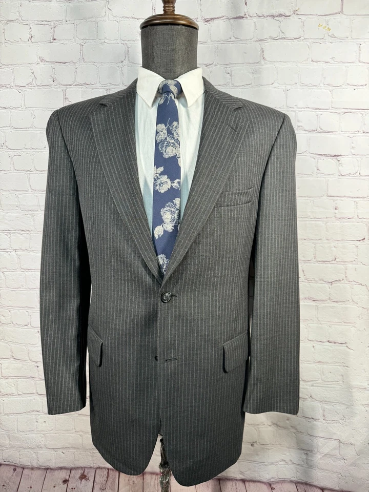 Calça BILL BLASS masculina cinza lã listra de giz plissada 2 peças terno 40R jaqueta 34x29 - Imagem 2 de 4