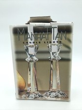 MANHATTAN Lead Crystal Column 7” Candle Sticks Holders Set Of 2
