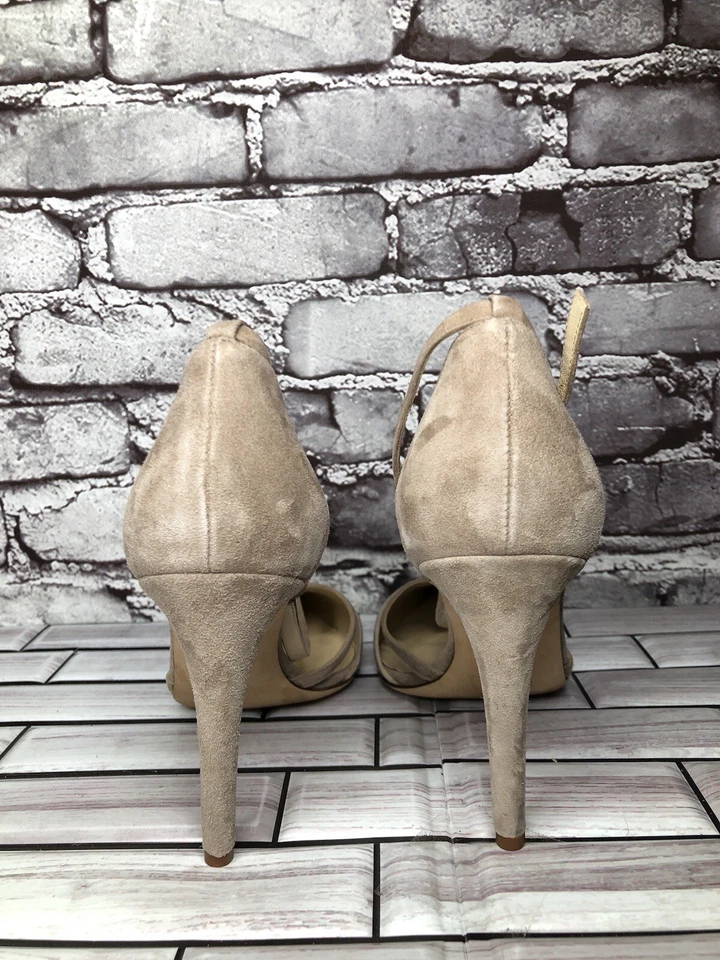 Saks Fifth Ave Taupe Suede Leather Pointed Toe Strap Heels Women Sz 9.5B US/40EU - Image 4 of 4