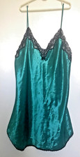 Vintage Lady Cameo Emerald Green Satin Nightgown w/ Lace Trim Women's Size M