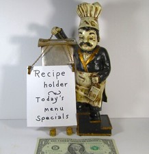 Chef Recipe Holder Menu Resin Figure Statue Kitchen Collectible 11" Tall