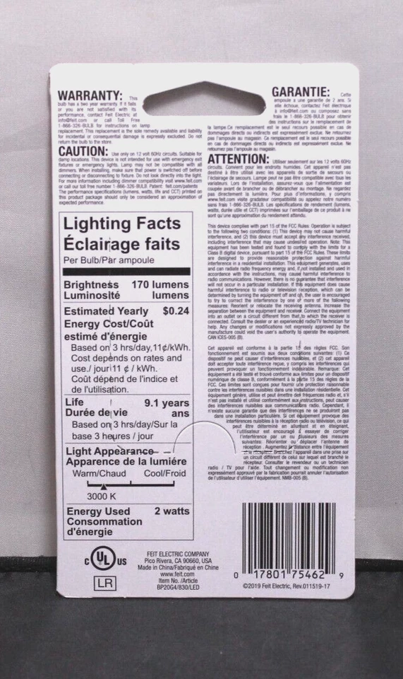 FEIT Electric LED Desk Lamp Light Bulb 170 lumens Warm White G4 20 Watt 12V T2 - Image 2 of 2