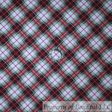 BonEful Fabric FQ Cotton Quilt White Red Green Black Plaid Stripe Check Gingham
