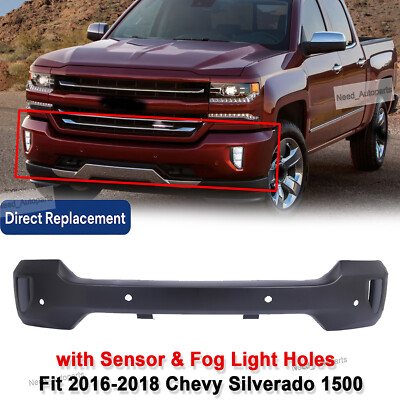 Front Bumper Face Bar W/ Fog Light Hole Black Fit For 2016-2019 Silverado 1500