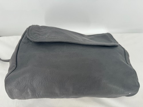 Vintage Gray Soft Deer Skin Leather Stitched Shoulder Bag Satchel Purse Handbag - Picture 16 of 21