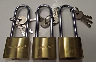 Numark L264 4-1/4'' Brass Padlocks 3pcs. Keyed Differently