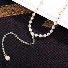 18K Yellow Gold Filled Simulated Pearl Drop Cubic Zirconia Lariat Choker Necklac