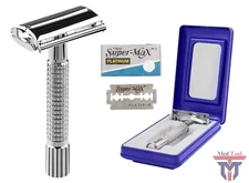 Twist Open Butterfly Safety Razor + 5 Double Edge Blades Classic Shaving Set