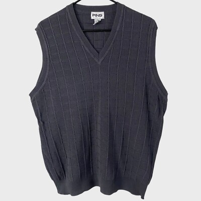 Vintage Ping V-Neck Sweater Vest Men's Large Gray Textured Knit Golf  Pullover
