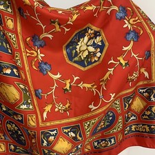 UNBRANDED PAISLEY BOHEMIAN FLOWERS RED SQUARE silk scarf 36/34 in A63