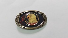 Vintage Unbranded Bald Eagle Solid Brass  Enamel Belt Buckle