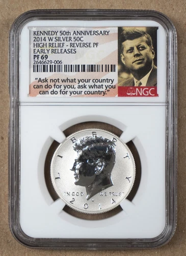 2014-W HIGH RELIEF REVERSE PROOF SILVER KENNEDY HALF DOLLAR NGC PF69 629006