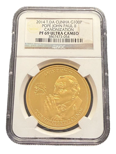 Tristan Da Cunha 2014 Gold 1 oz 100 Pounds NGC PF69UC Pope John Paul II
