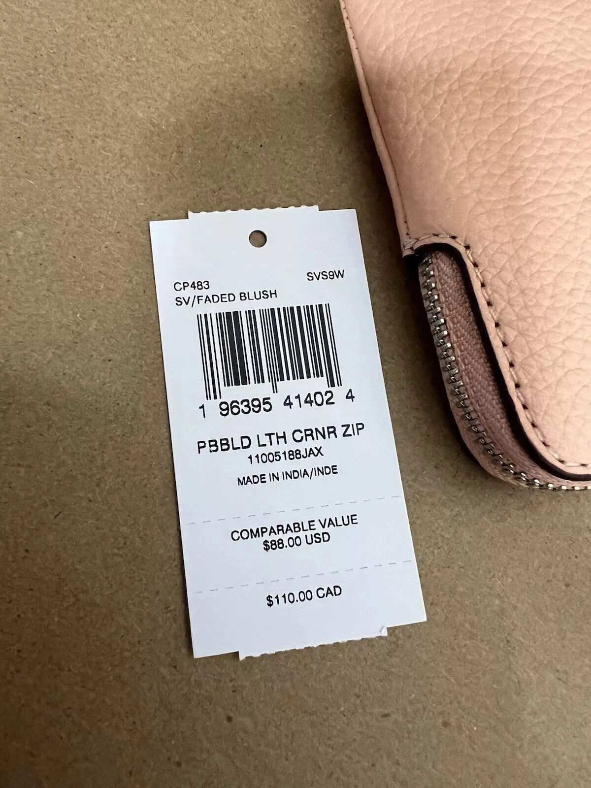 ? Bracciale Coach con zip angolare pelle di ciottoli sbiadita blush (pesca) nuovo con etichette CP483 ?