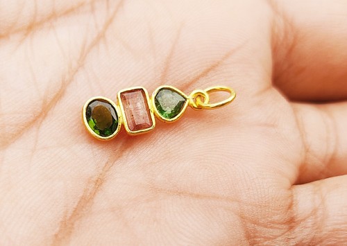 Tourmaline Charm, 18K Gold Handmade Charm Necklace ,Natural Gemstone Pendant - Picture 2 of 6
