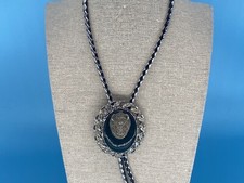 Bolo Tie Vintage Navajo Bennett Pat. Pend The Buffalo Head Dark Green Onyx Stone