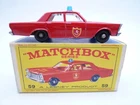 VINTAGE MATCHBOX LESNEY No.59c FORD GALAXIE FIRE CHIEF IN ORIGINAL BOX 1966