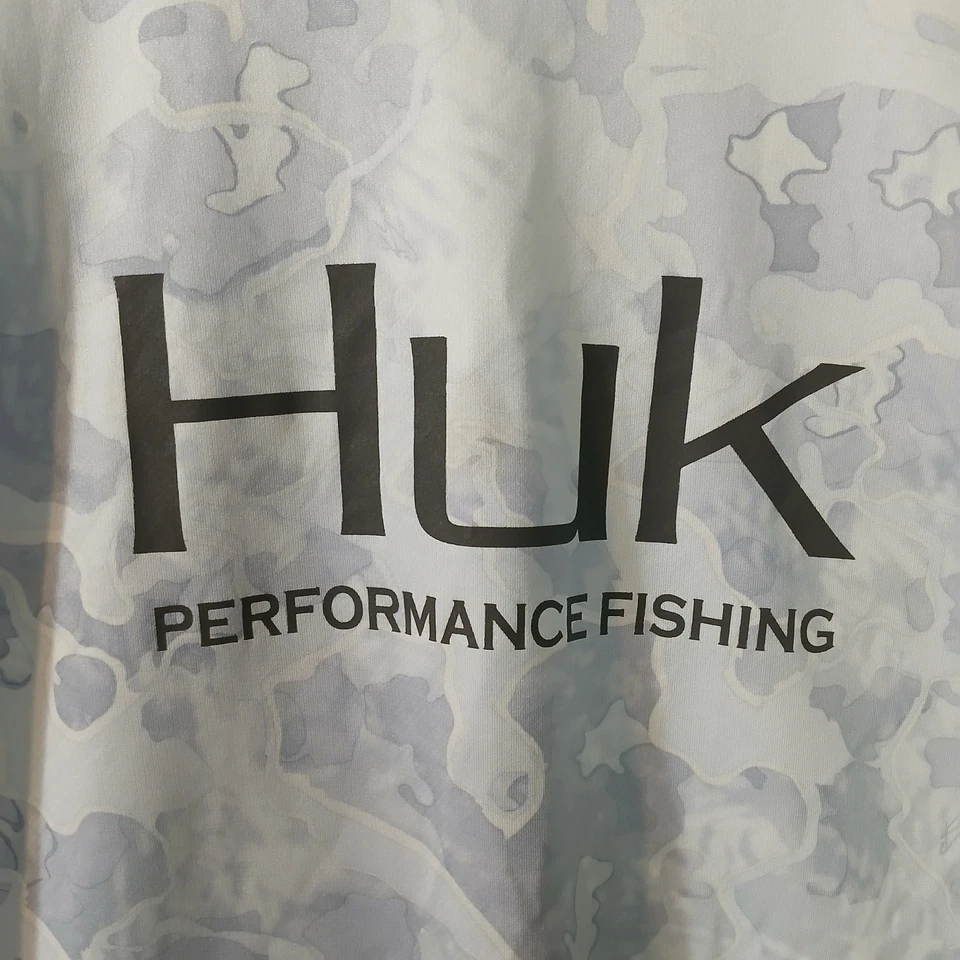 HUK PERFORMANCE FISHING SHIRT MENS XL BLUE CAMO SHORT SLEEVE - Image 2 of 4