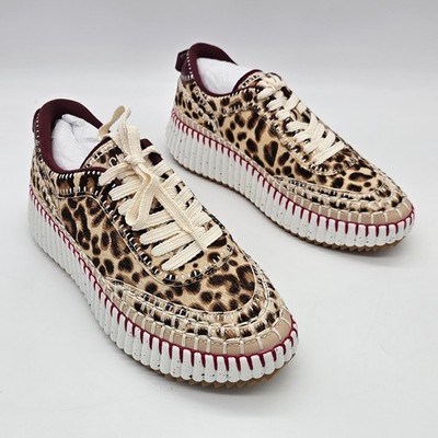 Chloe Nama Platform Leopard Pony  Calf Hair Sneakers Jungle Brown EU 37 US 7 NIB