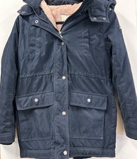 Abercrombie  Fitch Kids Jacket Size 13/14 Navy Hooded Parka Pink Sherpa Lined