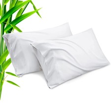 TELUS White Pillow Cases Standard Size 2 Pack, Bamboo Rayon Cooling Pillowcas...
