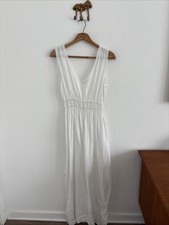 Terzo Millennio White 100% Linen Maxi Dress Made in Italy Smocked Waist Large