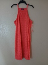Vintage Style Nine West Heavyweight Crochet Lace High Neck Dress - Coral Sz 16