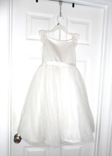 David's Bridal Satin Bodice Lace Straps Tulle Flower Girl Dress Ivory Size 7