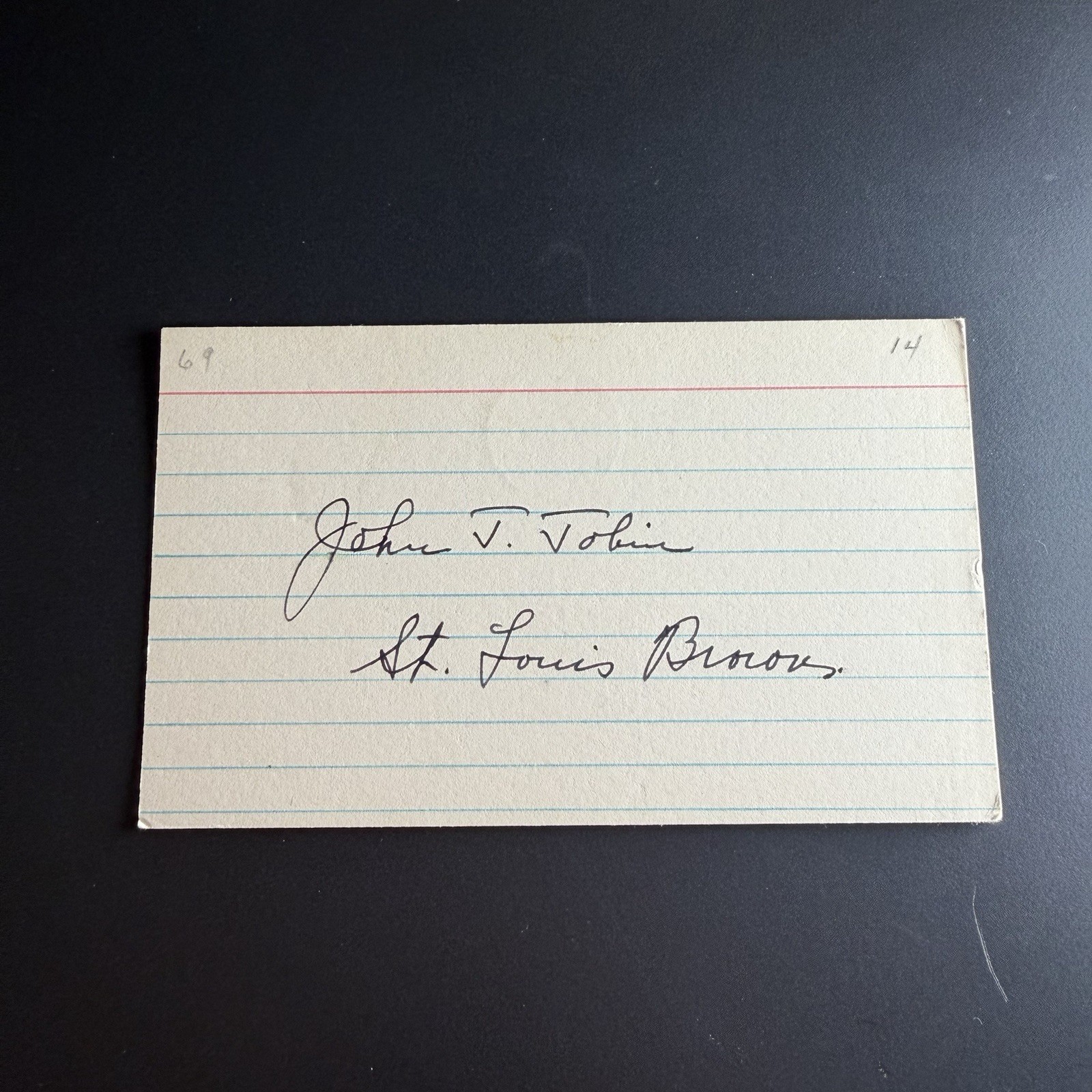 Jack Tobin Signed Index Card JSA LOA