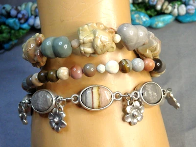 ALASHAN ACHAT ✋geschnitzter flauschiger Schwanz FUCHS & Blume versilbert 8,5" Bettelarmband - Bild 1 von 4