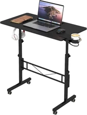 Small Standing Desk Adjustable Height, Mobile Stand up Desk with Wheels, Portabl