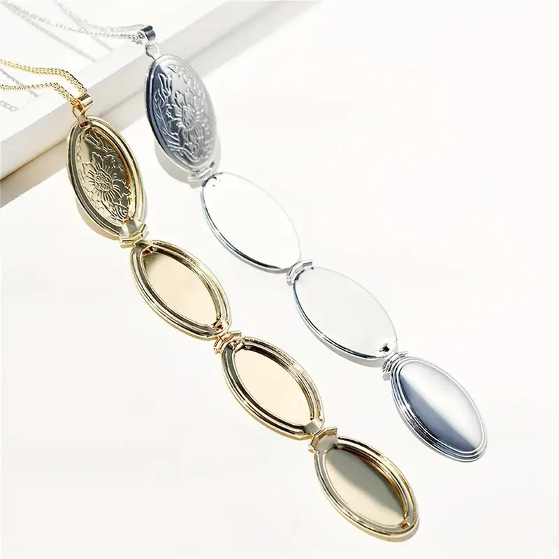 Colar medalhão oval expansível com várias fotos lembrança de família pingente presente - Imagem 3 de 4