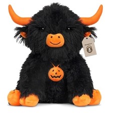 Highland Cow Stuffed Animal Plush, Weighted, Black, 16 Inch Halloween Decor