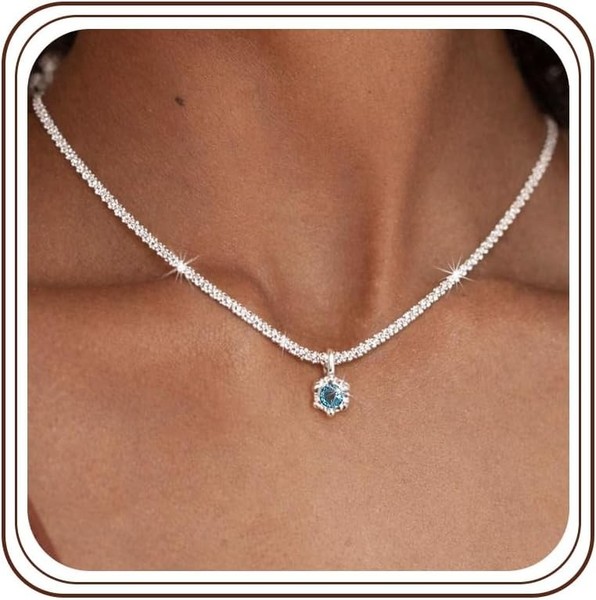 Geburtsstein Halskette 925 Sterling Silber Zirkonia AnhäNger Personalisiert-image