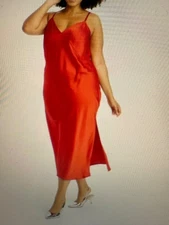 A New Day Slip Dress Red V-Neck Midi Lightweight Classic Size 2X Side slit